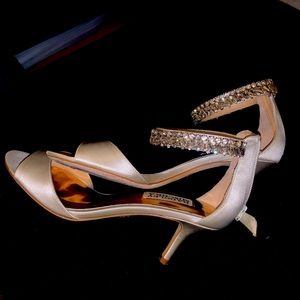 Badgley Mishka cocktail party or wedding shoes with kitten heel.
